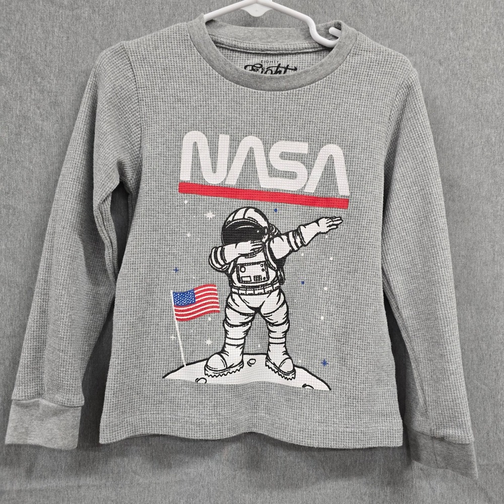 Eighty Eight Brand Kids NASA Astronaut Dabbing Waffle Knit Thermal Shirt Gray 5